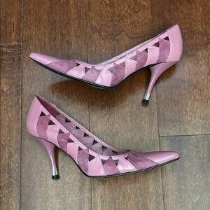 Via Spiga Mauve and Purple Cutout Designed Leather and Suede Heels, Size 6